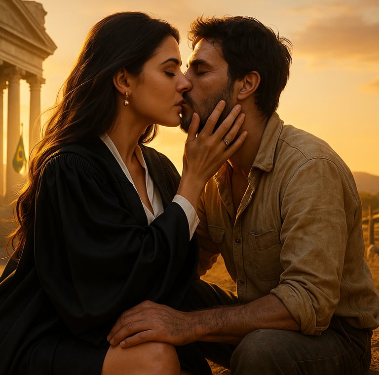 a man and woman kissing in front of a building