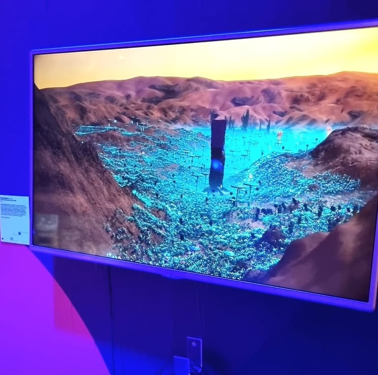 a television screen showing a digital art motion design by artist