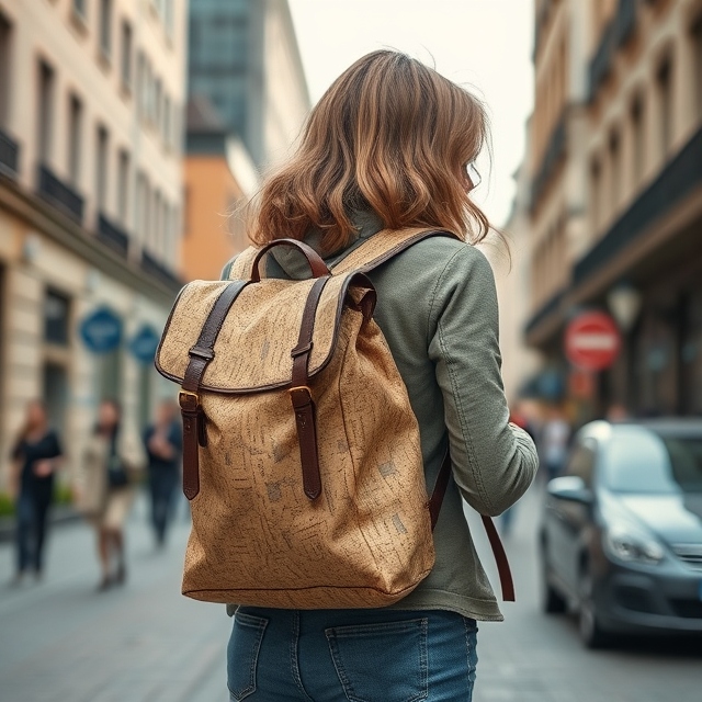 Kork Rucksack Damen in der Stadt