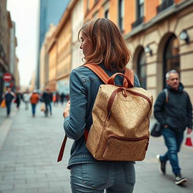 Kork Rucksack Damen in der Stadt