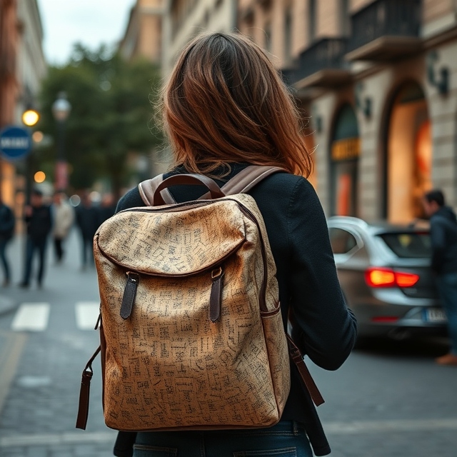 a woman with a backpacker on a city street
