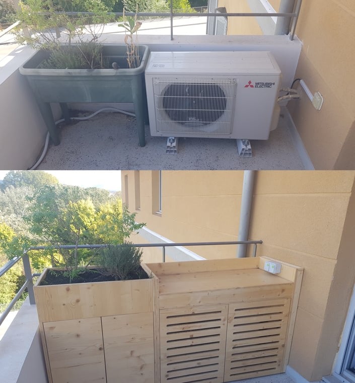Cache clim et jardinière sur mesure