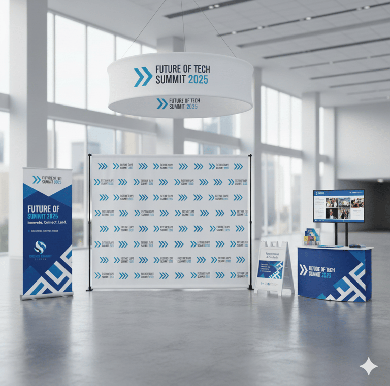 An Event Entrance setup with Event Signages