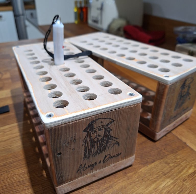 a glow stick rack with laser engraving