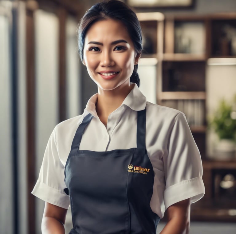 a man and a woman standing at a counter