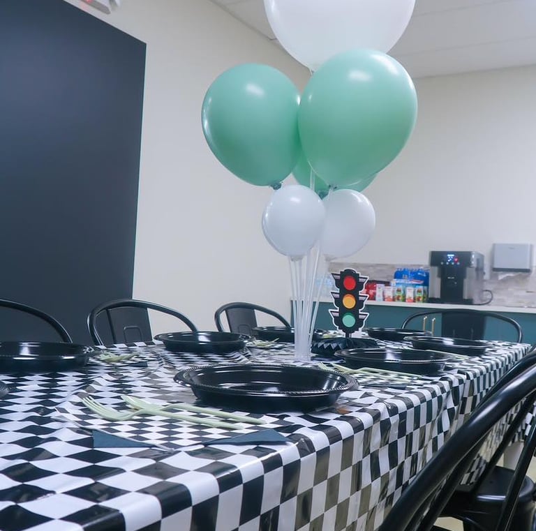 Party room with checkered theme