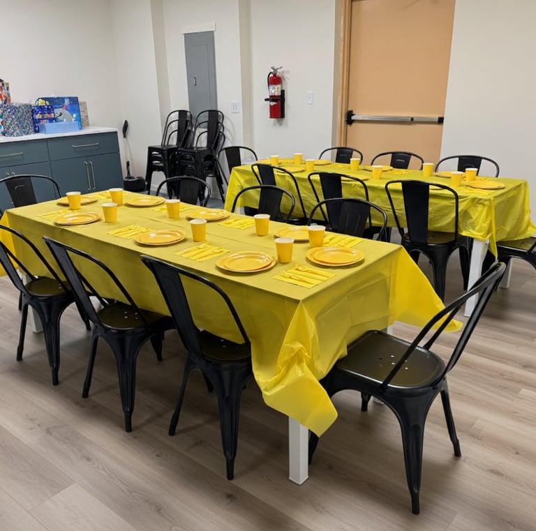 Party room with simple decorations