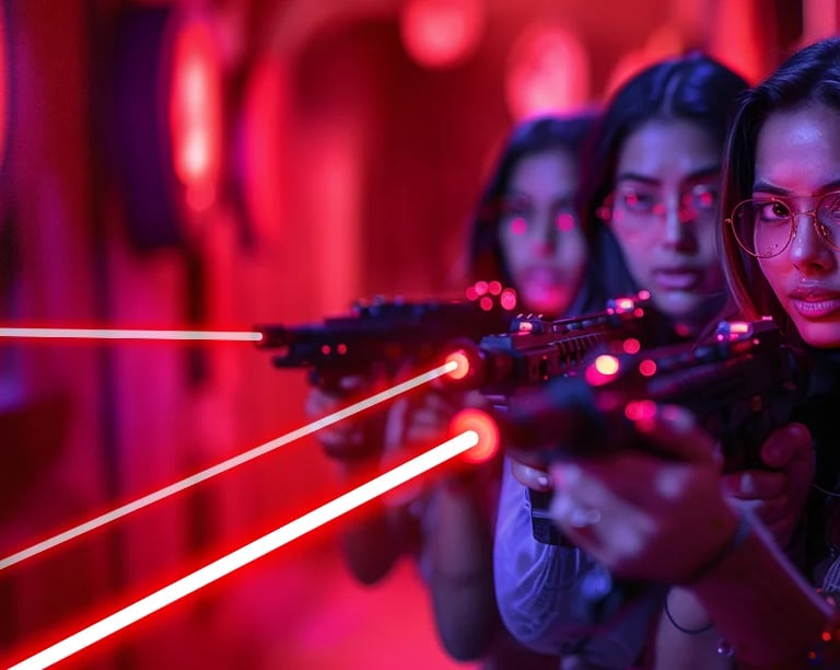 a woman holding a laser laser gun
