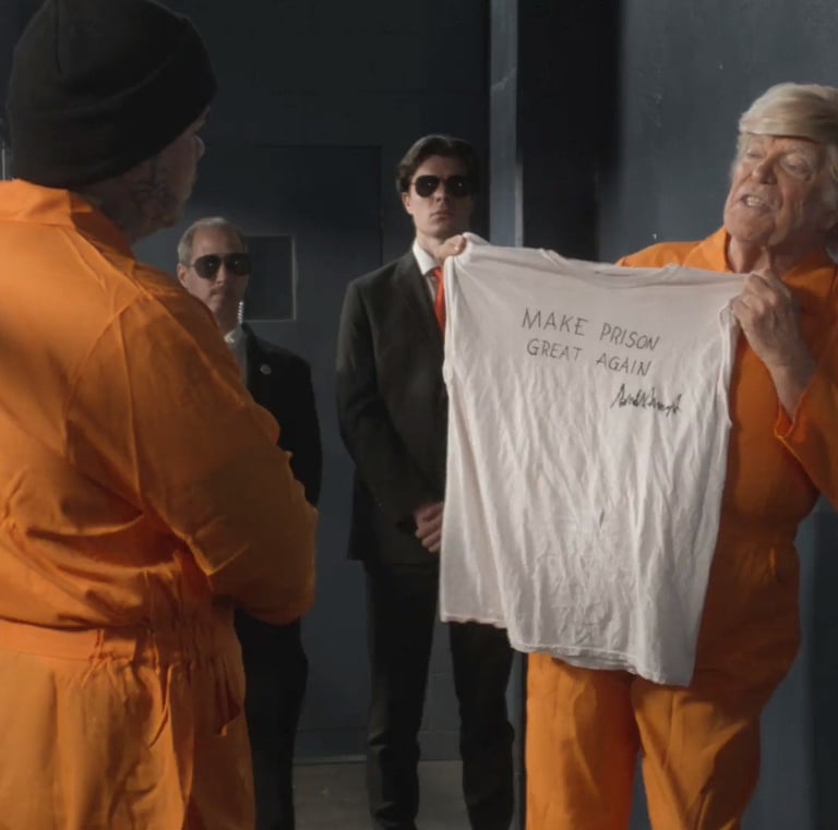 Trump Hawking T-Shirt - Prisoner Trump Image
