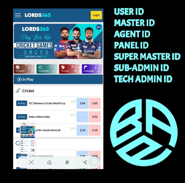 ONLINE CRICKET BETTING ID AVAILABLE DL MDL SMDL MASTER ID SUPER MASTER ID ADMIN ID AVAILABLE 