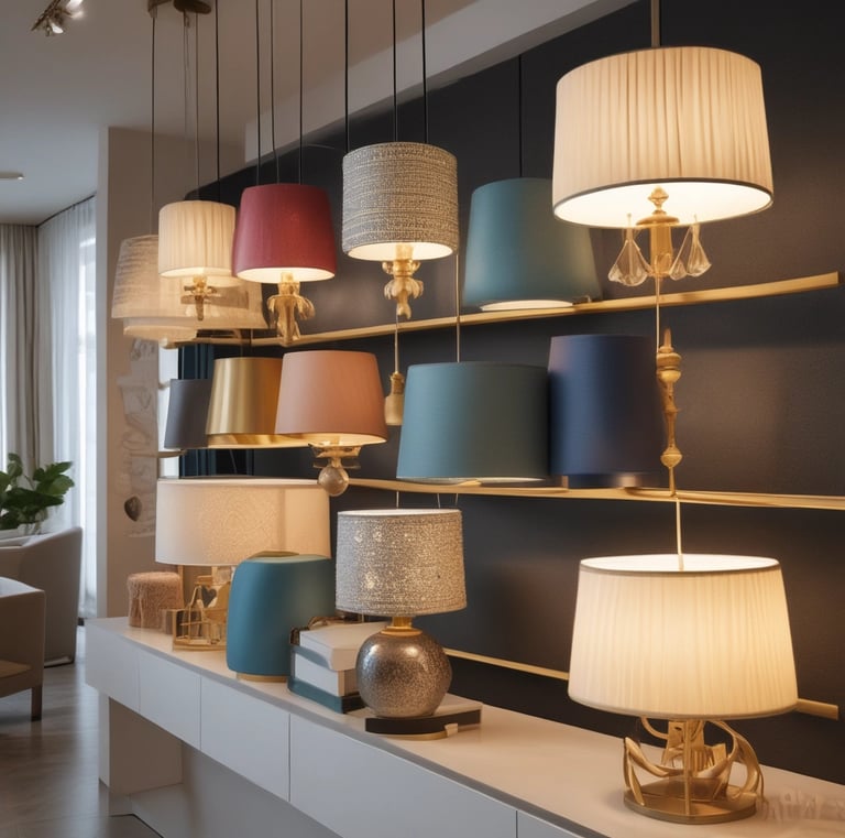 A modern interior with a sleek, glossy cabinet and a display of colorful samples on the wall. The setting is well-lit with natural light coming through a large window, and the decor is minimalistic and polished.