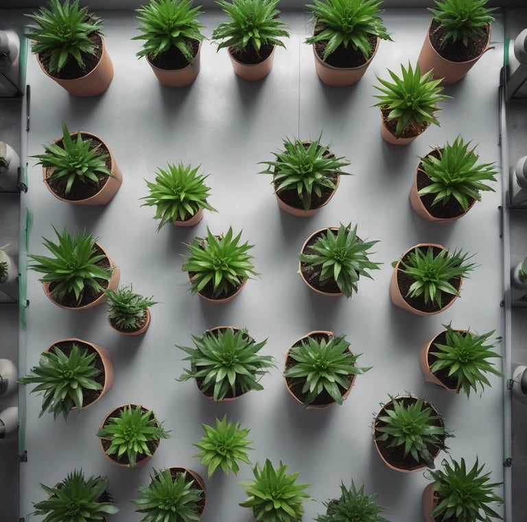 a bunch of plants in pots on a table