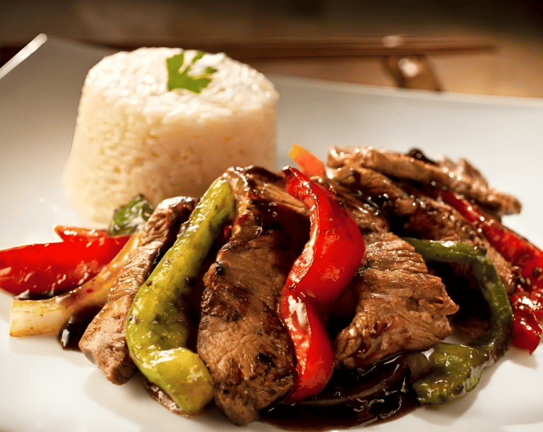 sweet barbecue beef sauce with white rice
