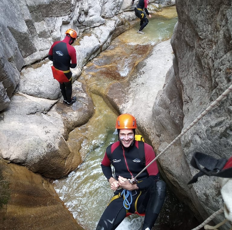 Rappels au canyon de la Rouanette, Jas Cerisier, canyon Champsaur, Serre-Ponçon, Hautes-Alpes