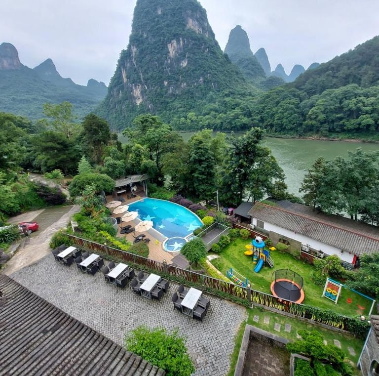 Riverside boutique hotel in Yangshuo with mountain views
