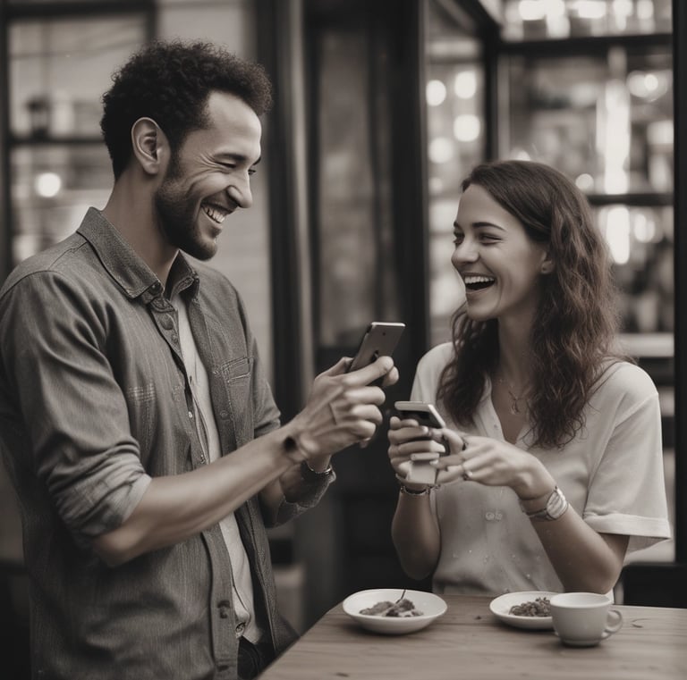 a person sitting at a table with a cell phone