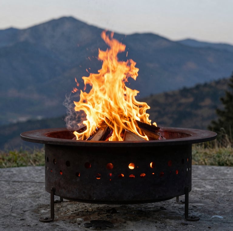Close-up of neatly stacked wood bundles and fire starters ready for lighting.