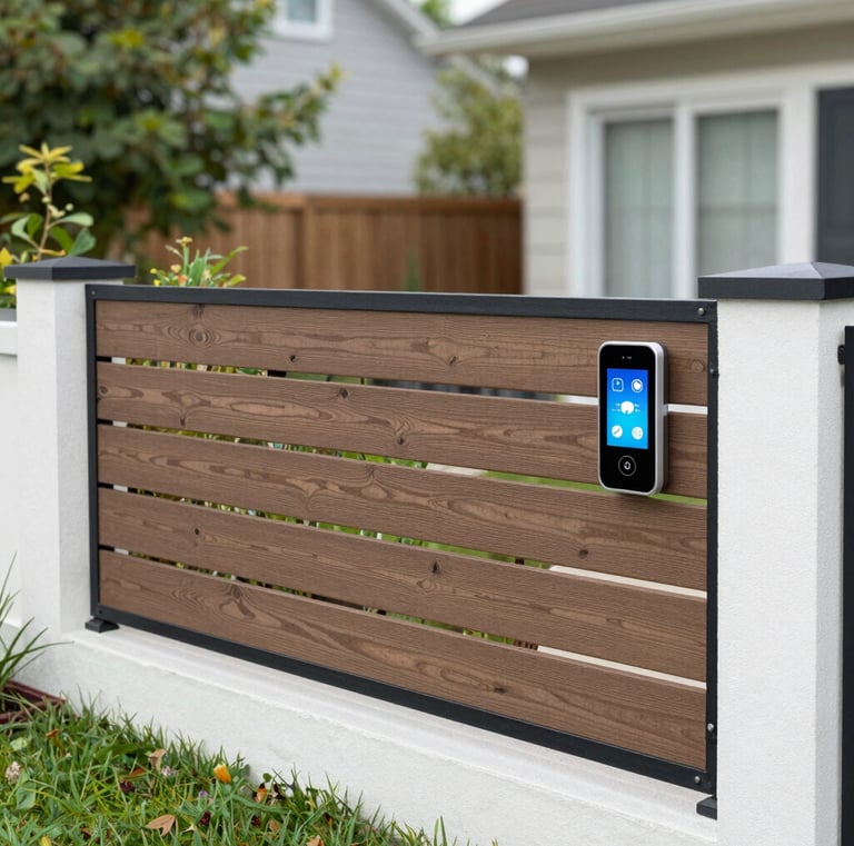 A sturdy wooden fence repaired and freshly stained in a sunny garden.