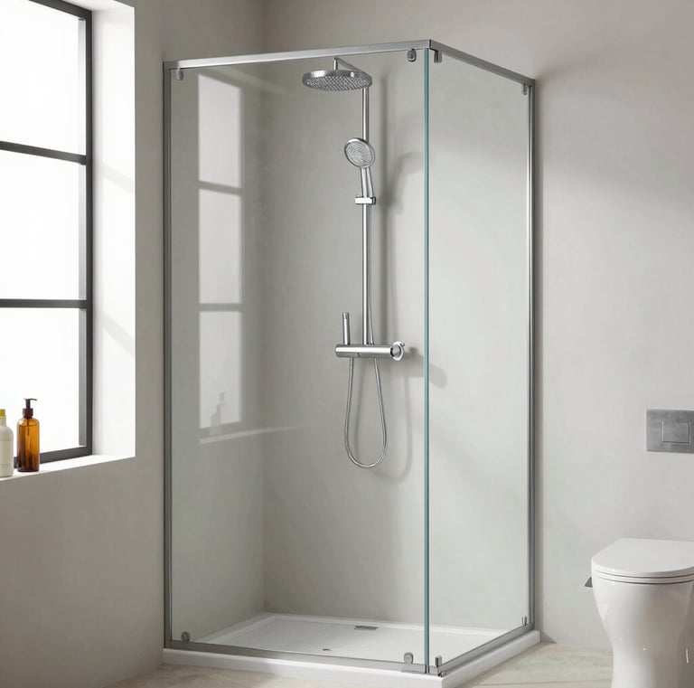 A modern bathroom showcasing a neat shower re-mastic job around the edges.