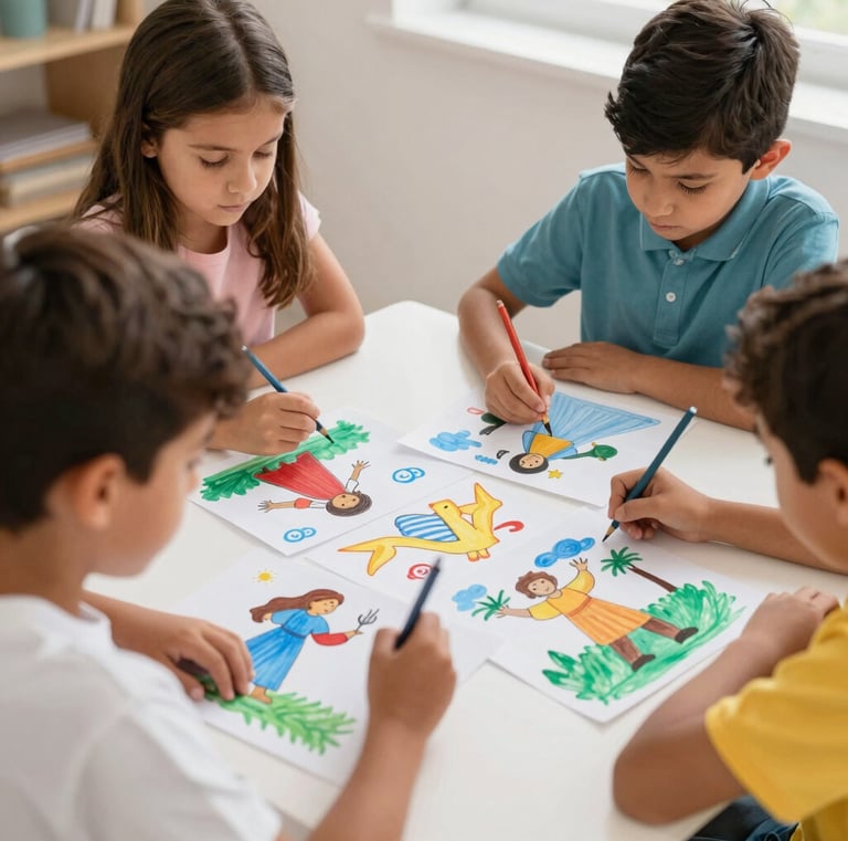 Children gathered around a teacher during Sunday school activities.