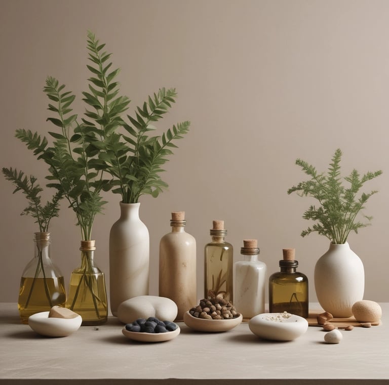 A peaceful scene of a person meditating outdoors surrounded by lush greenery.