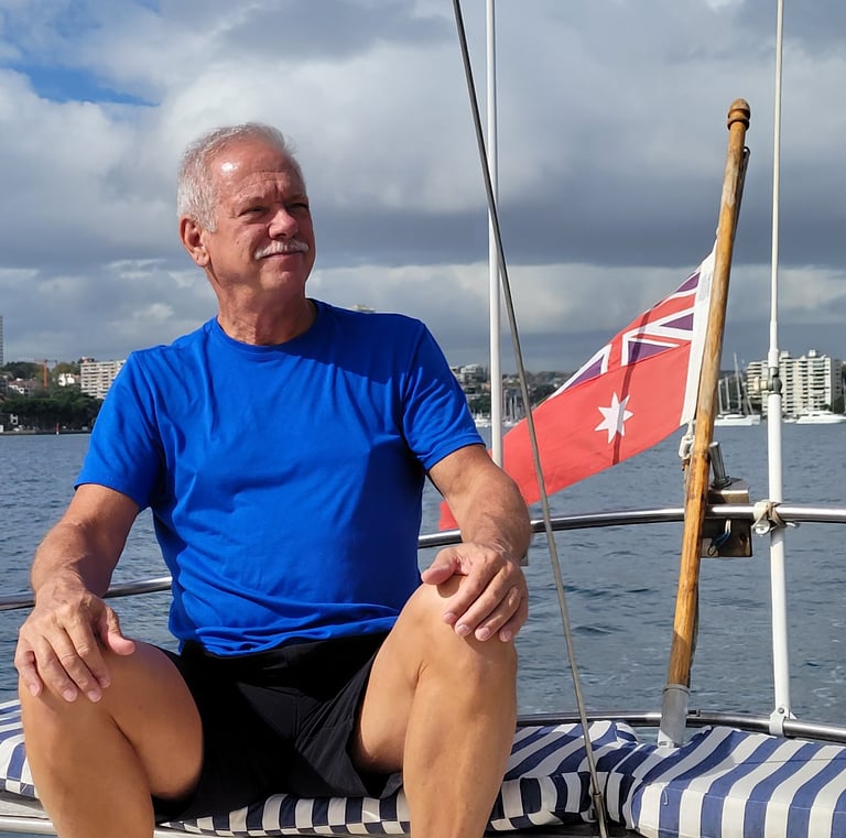 Gil on sailboat in Sydney Harbor
