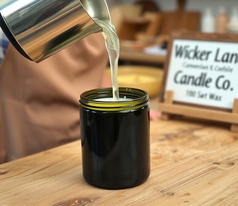 Hand poured soy candle being poured vegan friendly