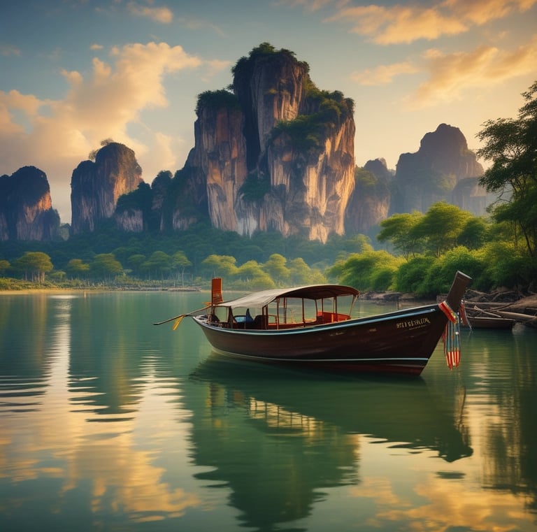 A serene luxury beach at sunset with turquoise waters and a sleek lounge setup.