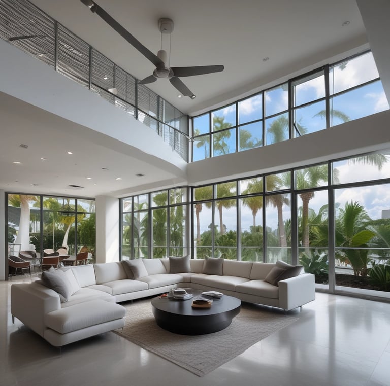 Sunset view of a sleek, modern Miami high-rise overlooking the ocean.