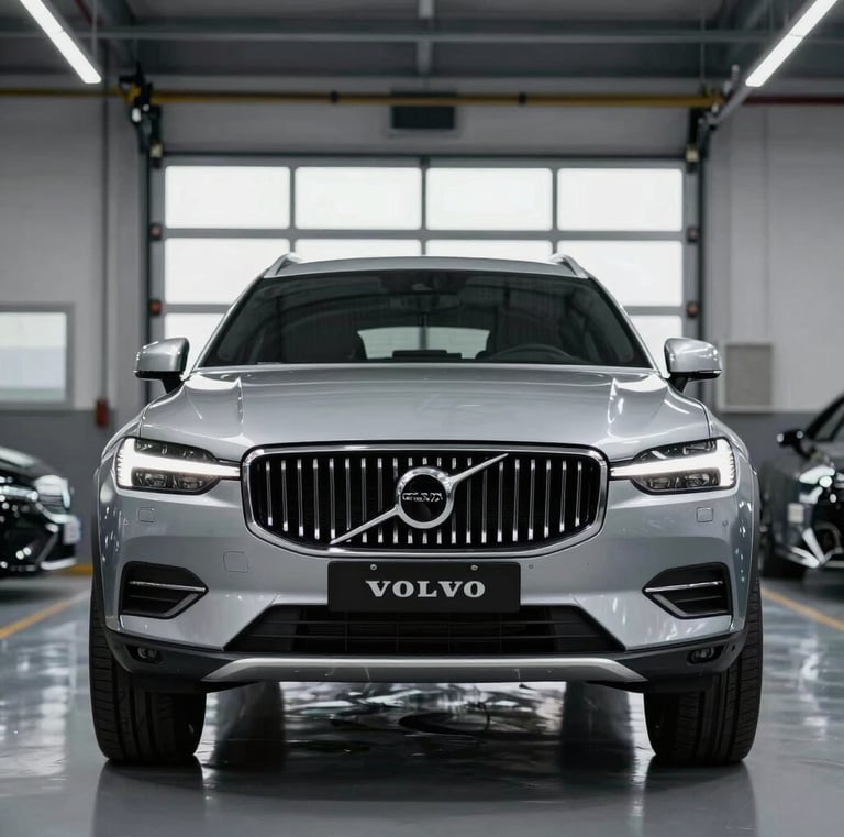 A sleek black sports car parked under soft lighting, highlighting its polished curves against a dark background.