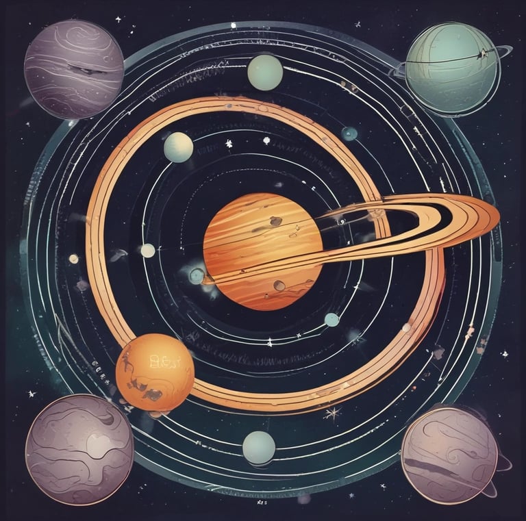 An array of vintage and artistic items is displayed, including books with old covers and zodiac sketches, an astrology-themed matchbox, photographic images featuring an arm adorned with bracelets, and pink dried flowers arranged near wheat stalks. The setup conveys a sense of nostalgia and mystique, with items carefully laid on an open notebook.