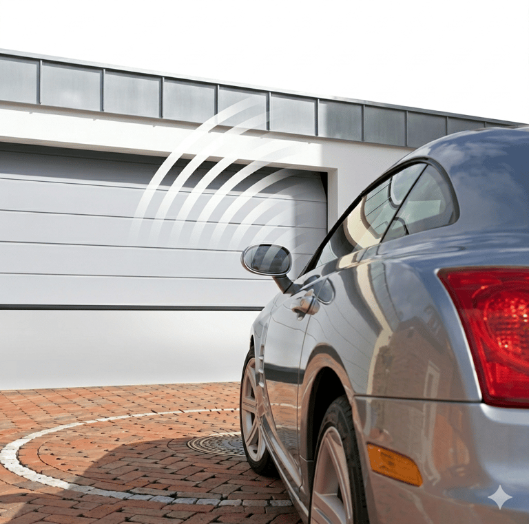 Automatic sectional garage door opening for a car with a wireless remote sensor signal.