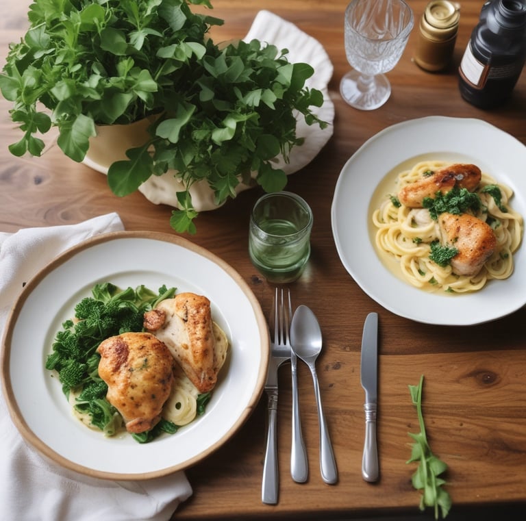 A beautifully set dining table with shared dishes.