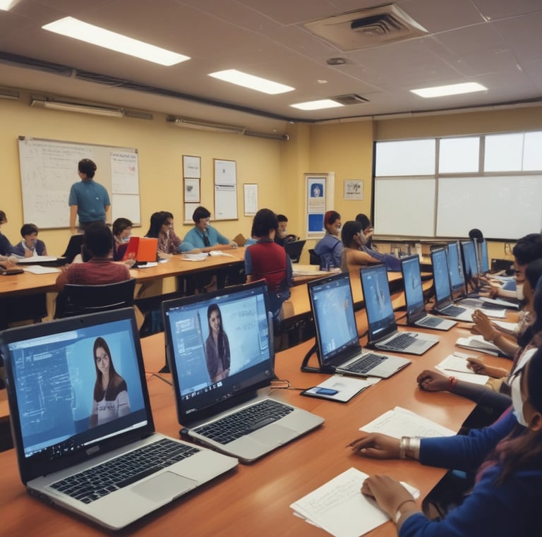 A diverse group of students engaging in a virtual classroom.