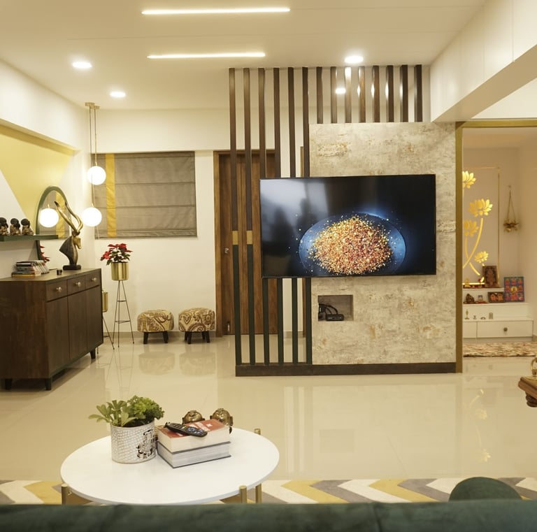 a living room with a couch and a television