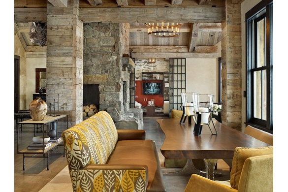 a living room with a couch and a table