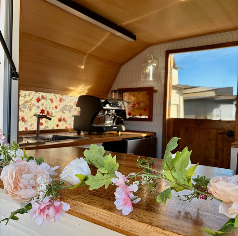 Love & Lattes Mobile vintage trailer interior at an outdoor event near Greeley, Colorado