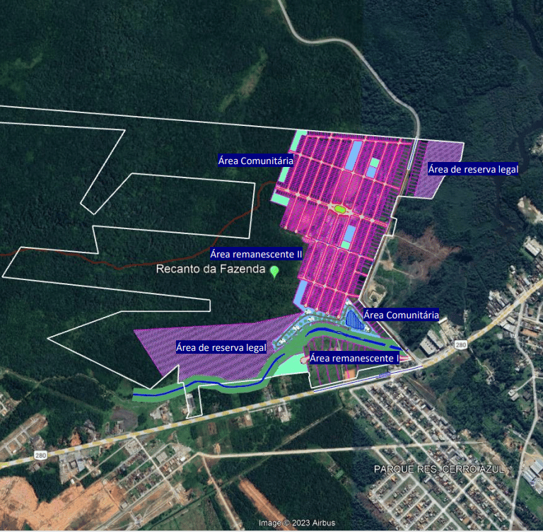 Lotes em Araquari - Mapa de implantação do Loteamento Recanto da Fazenda
