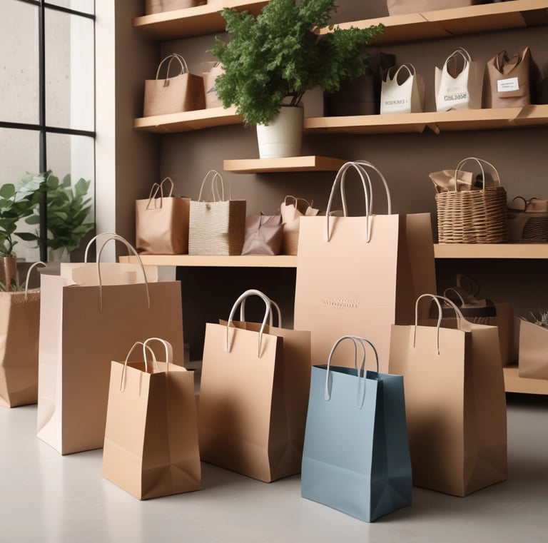 Eco-friendly kraft paper bags in a natural environment.