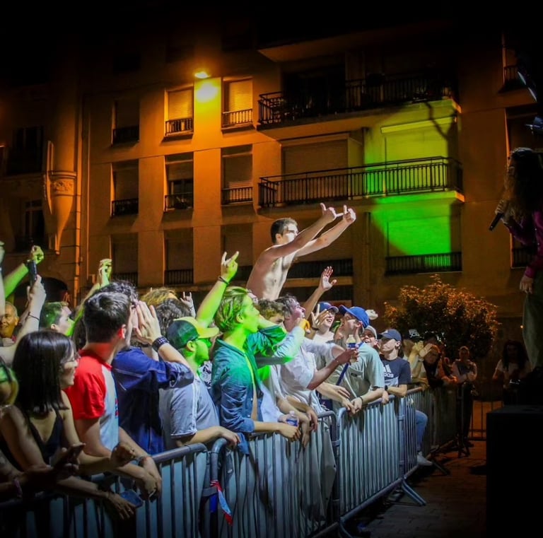 public en folie devant un concert du groupe de rock alternatif Rush On Mars lors de la fête de la musique 2023 sur la place d