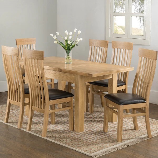 150/195cm Butterfly Extending Dining Table with 6 Chairs