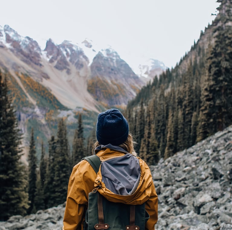 a person standing in front of a mountain