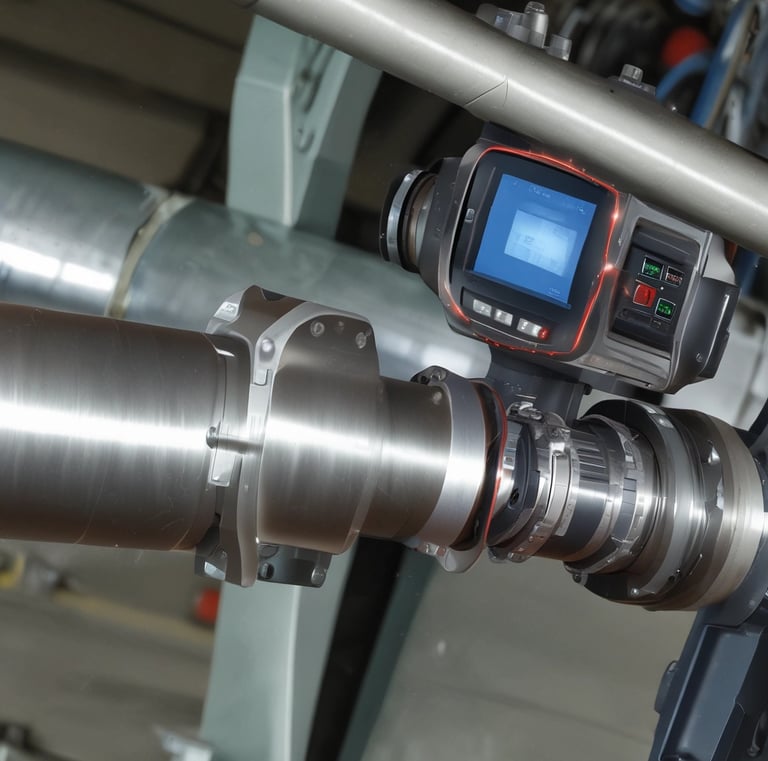 A modern interior space with a sleek design featuring tiled flooring and wood paneling. Large glass doors at the end of the corridor offer a view of a neatly maintained garden with green foliage. The ceiling has inset lighting that casts a soft glow.