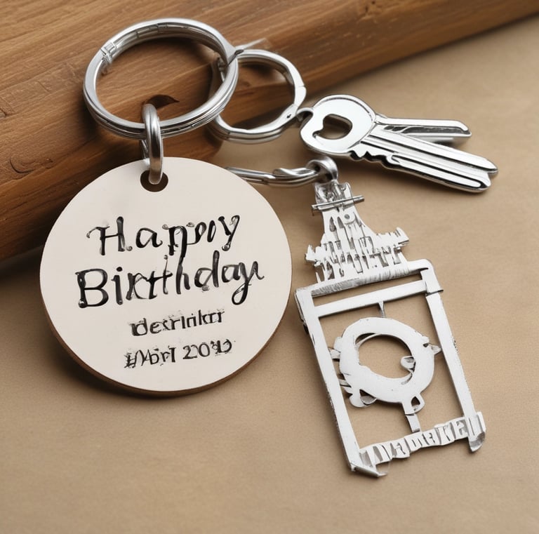 Handcrafted party favors and decorations arranged on a rustic wooden table.