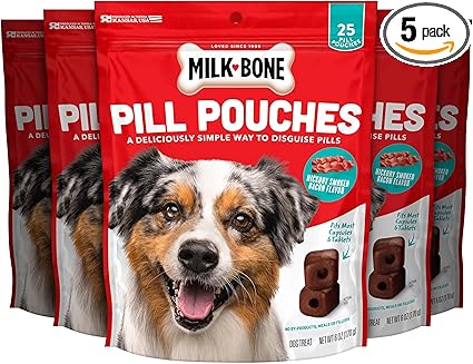 Milk-Bone Pill Pouches Dog Treats, Hickory Smoked Bacon Flavor, 6 Ounce (Pack of 5)
