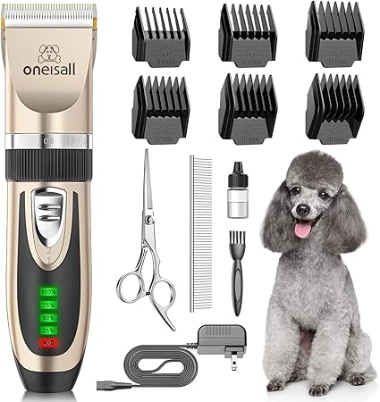 oneisall Dog Clippers Low Noise, 2-Speed Quiet Dog Grooming Kit Rechargeable Cordless Pet Hair Clipp