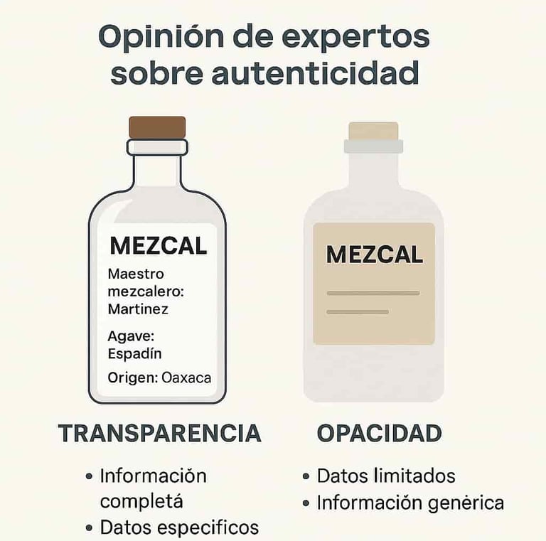 Infografía comparativa mostrando diferencia entre etiqueta transparente auténtica y etiqueta opaca 
