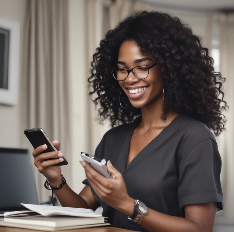 A journal page with sketches of eyes accompanied by handwritten notes in blue ink. A black pen lies on the open pages, with its cap nearby. A mobile phone displaying images of eyes rests on the journal.