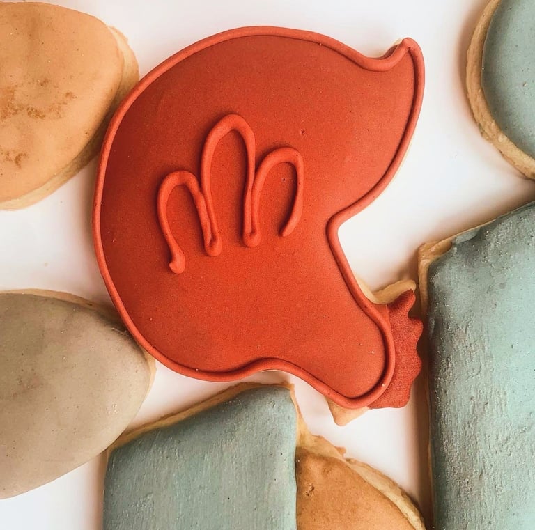 a chicken cookie. A set of custom sugar cookies farm and chicken themed freshly baked and quickly de