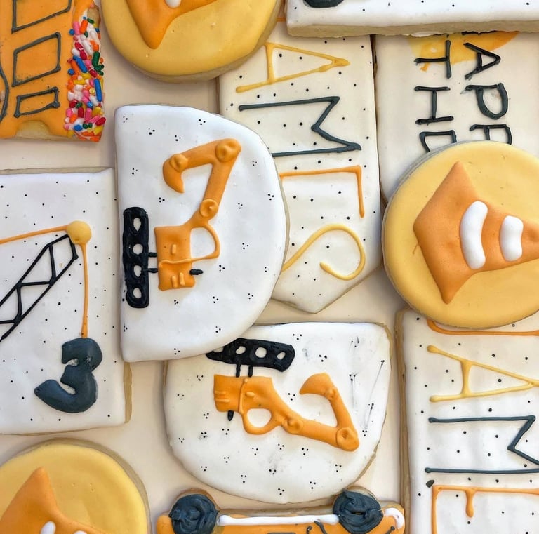 construction themes custom designed sugar cookies for a young boy's birthday